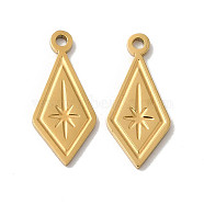 Manual Polishing 304 Stainless Steel Charms, Rhombus with Star Charm, Real 18K Gold Plated, 14.5x6.5x1mm, Hole: 1mm(STAS-P335-12G)