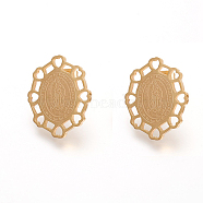 304 Stainless Steel Stud Earrings, Oval with Virgin, Golden, 22.5x18.5x1.5mm, Pin: 0.6mm(EJEW-L211-07G)