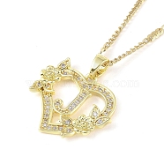 304 Stainless Steel Heart Pendant Necklaces with Cubic Zirconia, Letter Charms, Letter J, 16.54 inch(42cm)(NJEW-H029-01G-J)