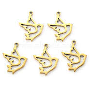 304 Stainless Steel Pendants, Laser Cut, Dove, Golden, 17x12x1mm, Hole: 0.9mm(STAS-N092-41G)