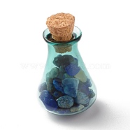 Glass Wishing Bottle Decorations, with Gemstone Chips Inside and Cork Stopper, Dark Cyan, 26.5x17.5mm(AJEW-JD00006-01)