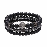 Fashion Retro Black Matte Bracelet Set with Zircon Crown, Diamond Ball, Dice, Lion Head Bracelet(ZZ8347-1)