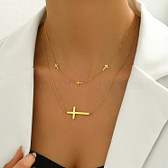 Stainless Steel Double Layer Cross Pendant Necklace Hip-hop Punk Style, Golden, 15.94 inch(40.5cm)(MC2596)