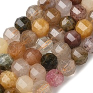 Natural Rutilated Quartz Beads Strands, Faceted, Round, 10mm, Hole: 0.8mm, about 46pcs/strand, 15.94''(40.5cm)(G-B099-A01-01)