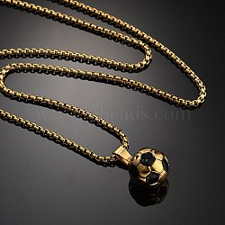 201 Stainless Steel Pendant Necklaces, Enamel Football, Golden, 23.54 inch(59.8cm)(NJEW-H058-02G)