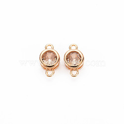 Brass Connector Charms, with Rhinestone, Nickel Free, Real 18K Gold Plated, Flat Round, Gold Quartz, 9x5x3mm, Hole: 1mm(KK-S364-159K)