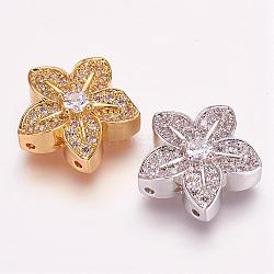 Brass Micro Pave Cubic Zirconia Beads, Flower, Mixed Color, 16x17x6mm, Hole: 1mm(ZIRC-E119-82)