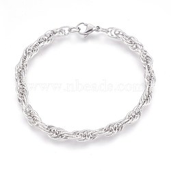 304 Stainless Steel Rope Chain Bracelets, with Lobster Claw Clasps, Stainless Steel Color, 8-3/8 inch(21.1cm), 6mm(BJEW-P235-18P)