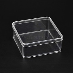 Cuboid Organic Glass Bead Containers, Clear, 9.5x9.5x4cm(CON-N002-01)