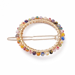 Alloy Hollow Hair Barrettes, Ponytail Holder Statement, with Round Millefiori Glass Beads, Light Gold, Colorful, 65x54.5x5mm(PHAR-JH00066-01)