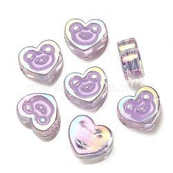 UV Plating Rainbow Iridescent Acrylic Enamel Beads, Heart with Bear Pattern, Medium Purple, 17.5x20x9mm, Hole: 3.5mm(OACR-G012-12E)