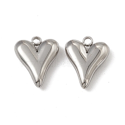 Non-Tarnish 201 Stainless Steel Pendants, Heart Charm, Stainless Steel Color, 15.5x12.5x3.5mm, Hole: 1.8mm(STAS-J401-VC716)