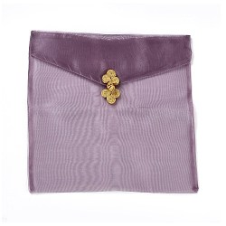 Organza Bags, with Chinese Dress Buttons, Rectangle, Old Rose, 25x25.5x1.1cm(OP-A005-01A)