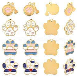 4Pcs 4 Styles 304 Stainless Steel Enamel Pendants, Paw Print, Ion Plating(IP), Real 18K Gold Plated, Mixed Color, 13~15.5x15x1.5mm, Hole: 1.5mm(STAS-YW0011-19)