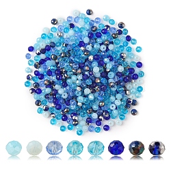 500Pcs Electroplat Opaque Glass Beads, Half Rainbow Plated, Faceted, Rondelle, Blue, 4x3mm, Hole: 0.4mm(EGLA-YW0001-39A)