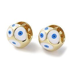 Round with Evil Eye Enamel Hook Earrings, Rack Plating Real 18k Gold Plated Brass Earrings, Lead Free & Cadmium Free, White, 16x16.5x16mm(EJEW-M237-01G-02)