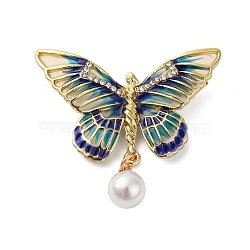 Alloy Brooches, Butterfly Enamel Pins with Imitation Pearl Beads, Golden, Colorful, 46x49mm(JEWB-I034-29G)