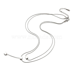 304 Stainless Steel Round Snake Chains Double Layer Necklaces, Cube Pendant Necklace, Stainless Steel Color, 16.22 inch(41.2cm)(BJEW-K257-03P)