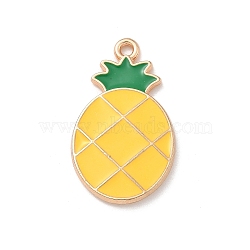 Alloy Enamel Pendants, Light Gold, Cadmium Free & Lead Free, Pineapple Charm, Yellow, 26.5x15.5x2mm, Hole: 1.5mm(ENAM-A008-32KCG)