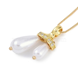 Rack Plating Brass Micro Pave Clear Cubic Zirconia Teardrop Pendant Box Chain Necklaces, with ABS Imitation Pearl Beads, Cadmium Free & Lead Free, Long-Lasting Plated, Real 18K Gold Plated, 19.29 inch(49cm)(NJEW-P317-03G)