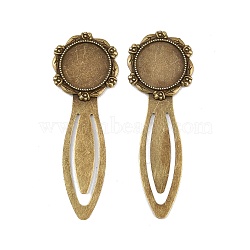 Iron Bookmark Cabochon Setting, with Alloy Flat Round Tray, Lead Free & Nickel Free & Cadmium Free, Antique Bronze, 79x28x3mm, Tray: 20mm(X-PALLOY-S033-09AB-NR)