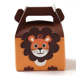 Paper Cupcakes Boxes, Portable Gift Boxes, for Wedding Candy Boxes, Square with Animal Pattern, Lion Pattern, 8.5x11.5x15cm(CON-I009-14A)
