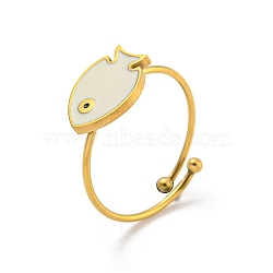 Adjustable 304 Stainless Steel Rings, with Enamel for Woman, Fish, Inner Diameter: 18mm(RJEW-B058-02G-03)