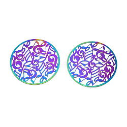 Ion Plating(IP) 201 Stainless Steel Filigree Cabochons, Etched Metal Embellishments, Musical Note, Multi-color, 35x0.2mm(STAS-S118-084)