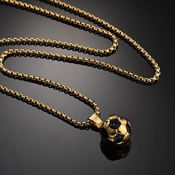 201 Stainless Steel Pendant Necklaces, Enamel Football, Golden, 23.54 inch(59.8cm)