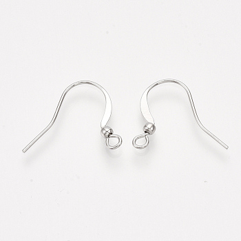 Brass French Earring Hooks, with Horizontal Loop, Flat Earring Hooks Findings, Real Platinum Plated, 17.5x20mm, Hole: 2mm, 20 Gauge, Pin: 0.8mm