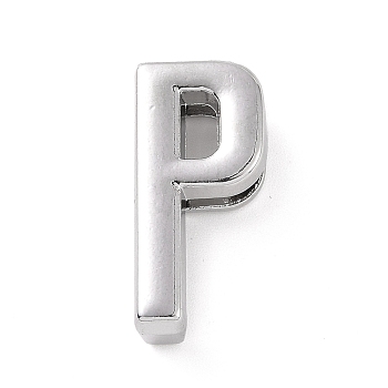 Alloy Letter Slide Charms, Platinum, Letter.P, 20.5~21x6~10.5x6.5mm, Hole: 17.5~18x2.5mm
