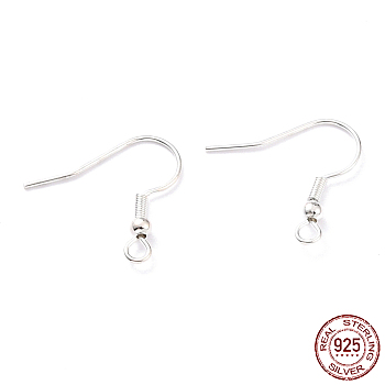 304 Stainless Steel Earring Hooks, with Horizontal Loop, 925 Sterling Silver Plated, 20x20x3mm, Hole: 2mm, Pin: 0.7mm