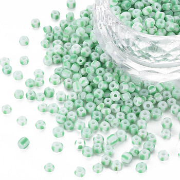 8/0 Opaque Glass Seed Beads, Opaque Colours Seep, Round Hole, Flat Round with Stripe Pattern, Pale Green, 3~3.5x2~2.5mm, Hole: 1mm, about 450g/Pound