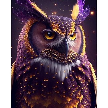DIY Owl Diamond Painting Kit, Including Resin Rhinestones Bag, Diamond Sticky Pen, Tray Plate and Glue Clay, Colorful, 400x300mm