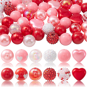 DIY Bubblegum Bracelet Pendant Decoration Making Kit for Valentine's Day, Including Acrylic & Iron Beads, Alloy Clasp, End Chains, Wire, Red, Beads: 19.5~24x19.5~26.5x13.5~20mm, Hole: 2~3mm, 50Pcs/set