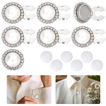 6Pcs Brass Cufflinks, with Plastic Pearl & Glass, 6Pcs Acrylic Shirt Buttons, Platinum, 19.5x12mm