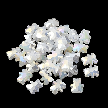 Electroplate Glass Beads, Half Plated, AB Color Plated, Bear, White, 9.5x8.5x4mm, Hole: 1.2mm