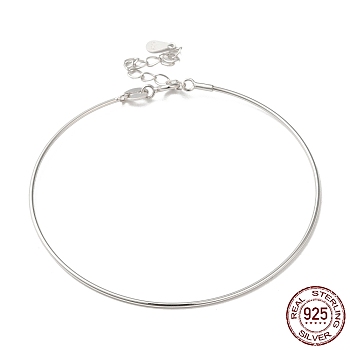 Rhodium Plated 925 Sterling Silver Bangles, Adjustable DIY Beadable Bangles for Women, with S925 Stamp & Twist Clasp, Platinum, 6-1/2 inch(16.5cm)