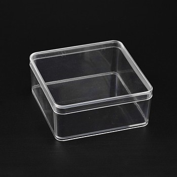 Cuboid Organic Glass Bead Containers, Clear, 9.5x9.5x4cm