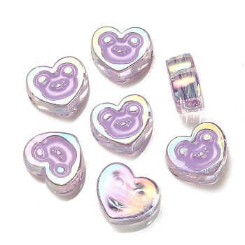 UV Plating Rainbow Iridescent Acrylic Enamel Beads, Heart with Bear Pattern, Medium Purple, 17.5x20x9mm, Hole: 3.5mm