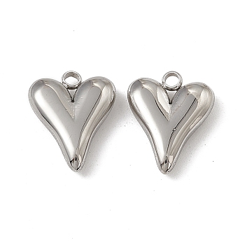 201 Stainless Steel Pendants, Heart Charm, Stainless Steel Color, 15.5x12.5x3.5mm, Hole: 1.8mm