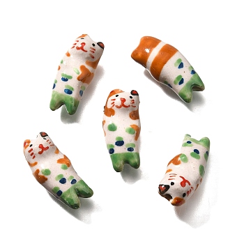 Handmade Porcelain Beads, Hand Painted Ceramic Beads, Cute Cat, Chocolate, 26~26.5x12x9.5~10mm, Hole: 1.5~1.6mm