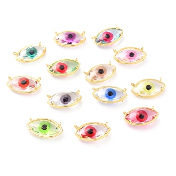 Transparent Glass Pendants, with Brass Findings, Long-Lasting Plated, Evil Eye, Golden, Mixed Color, 12x20x6mm, Hole: 1.2mm