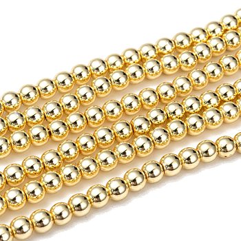 Electroplate Non-magnetic Synthetic Hematite Bead Strands, Round, Golden Plated, 6mm, Hole: 1~1.5mm, about 67~72pcs/strand, 15.7 inch