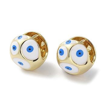 Round with Evil Eye Enamel Hook Earrings, Rack Plating Real 18k Gold Plated Brass Earrings, Lead Free & Cadmium Free, White, 16x16.5x16mm