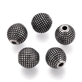 304 Stainless Steel Beads, Round, Antique Silver, 10x9.5mm, Hole: 2mm