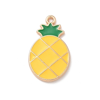 Alloy Enamel Pendants, Light Gold, Cadmium Free & Lead Free, Pineapple Charm, Yellow, 26.5x15.5x2mm, Hole: 1.5mm