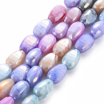 Opaque Baking Painted Crackle Glass Beads Strands, Faceted, AB Color Plated, Melon Seeds, Colorful, 9x6x4.5mm, Hole: 1.2mm, about 50pcs/strand, 17.32 inches(44cm)