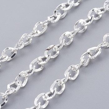 Iron Cable Chains, Side Twisted Chains, Unwelded, Silver, 5x4x0.9mm
