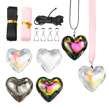 DIY Rope Necklace Making Kit, Including Glass Heart Pendants, Waxed Polyester Cord, Polyester Grosgrain Ribbons, Mixed Color